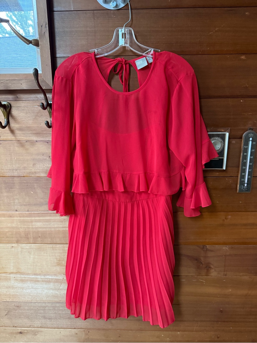 ASOS Red Ruffle Pleated Mini Dress - Picture 2 of 4